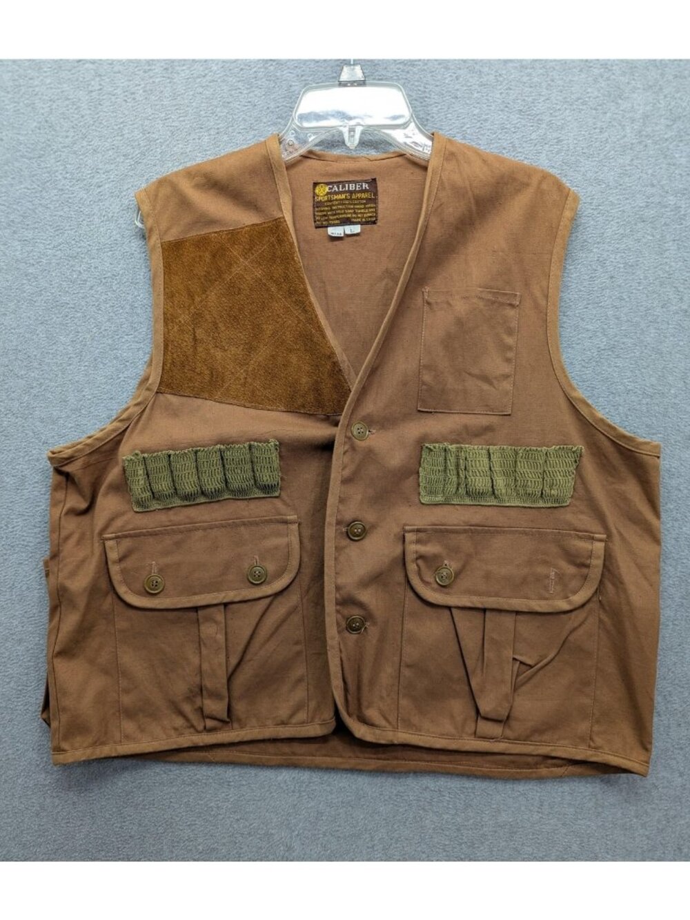 Caliber Hunting Vest Mens Large Brown Cotton Padded Shoulder Shell Loops Outdoor